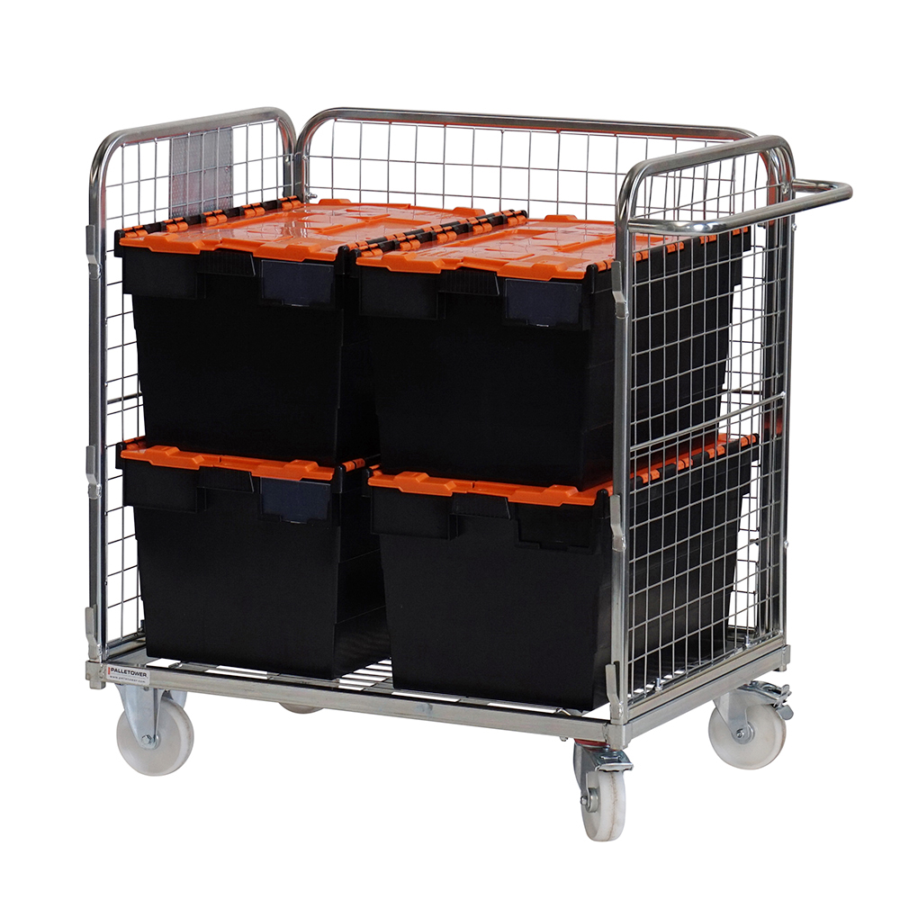 Three sided compact merchandise picking trolley